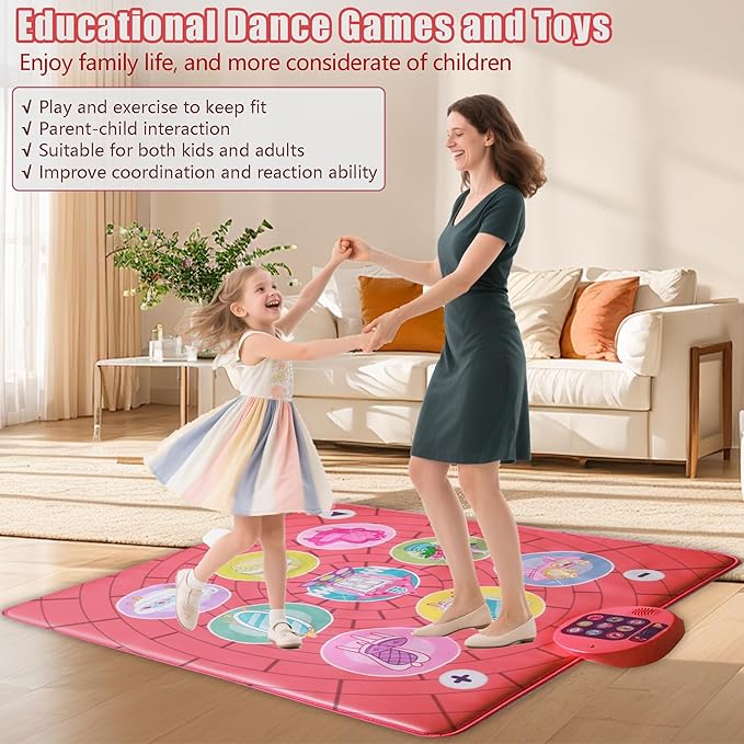 Dance Mat Toy for 3-12 Year Old Girls, Dancing Music Game Birthday for Kids, PlaymatScreen-Free Pink Dance Pad, Premium Speaker with Built-in Adjustable Volume Music, Perfect Christmas Birthday Gift-CubbioJoy