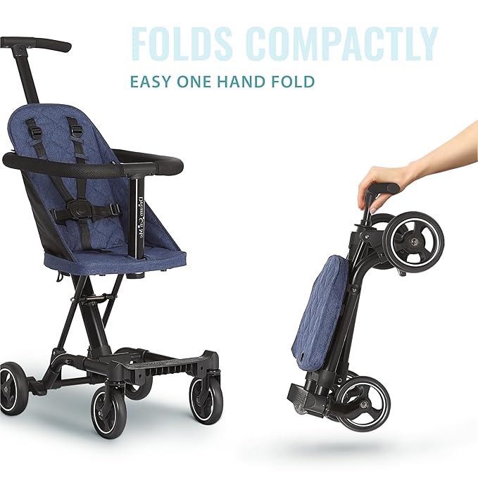 Dream On Me Lightweight and Compact Coast Rider Stroller with One Hand Easy Fold, Adjustable Handles and Soft Ride Wheels, Navy-CubbioJoy