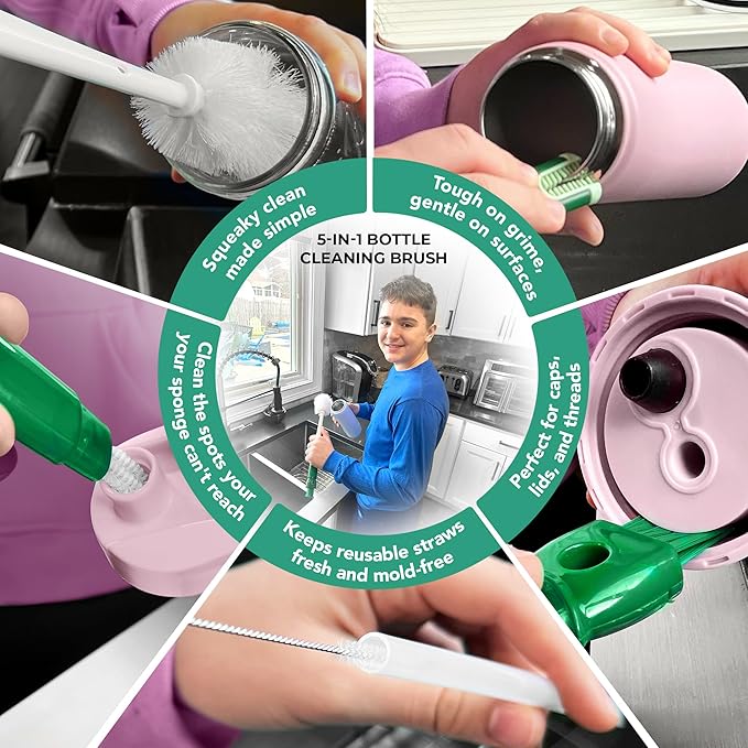 Bottle Drying Rack for Kitchen Countertop, Space Saving Storage Stand with Drainage Tray, Two-Tier Design for Tumblers, Baby Bottles, Water Bottle Drying Rack with 5-in-1 Bottle Cleaning Brush-CubbioJoy