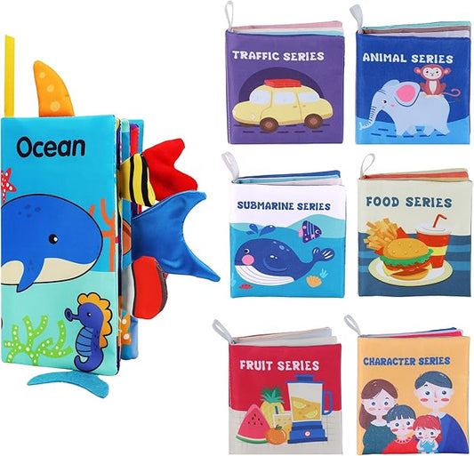BARMACO Baby Soft Books, Touch and Feel Crinkle Cloth Books for Babies, Infants & Toddlers, Learning Toys Gifts for Boys & Girls, Early Development Interactive Sensory Toys, Ocean Animal Tails Books-CubbioJoy