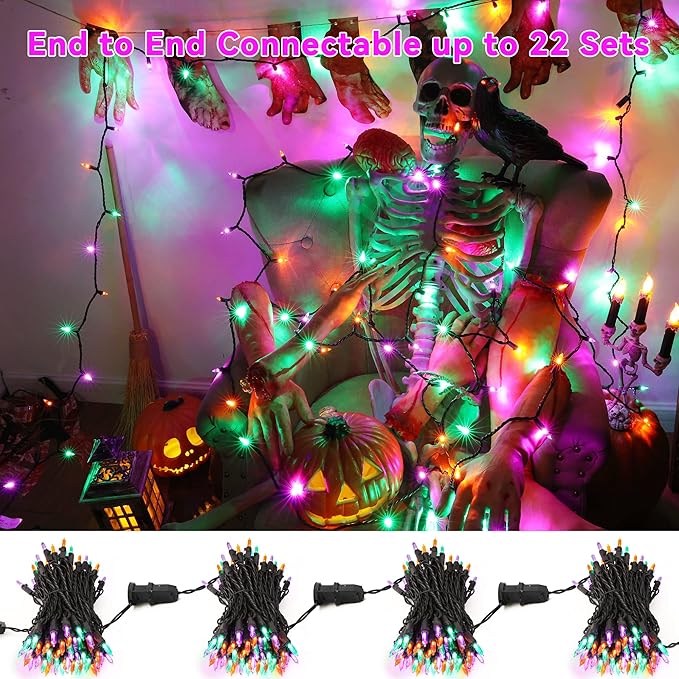 Brizled Purple Green Orange Halloween String Lights, 33ft 100 LED Halloween Lights Outdoor, 120V UL Listed Purple Orange String Light Connectable, Mini Tree Light Set for Holiday Tree Party Home Decor-CubbioJoy
