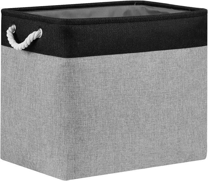 Bidtakay Storage Baskets Extra Large Baskets for Organizing Grey Rectangle Laundry Basket Linen Fabric Bins Set of 2 Clothes Baskets for Closet Shelves Hallway Bedroom Toy Organizer 17x12x15 In-CubbioJoy