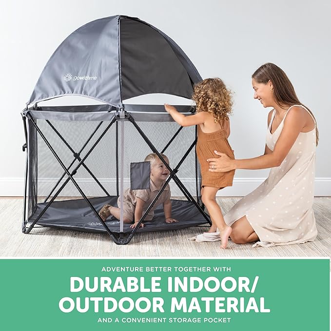 Baby Delight Go with Me Eclipse Deluxe Portable Playard | Playpen | Sun Canopy | Indoor and Outdoor | Ultra Padded Nylon Floor | Grey-CubbioJoy