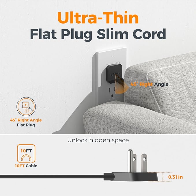 Black Extension Cord 10 Ft, TESSAN Power Strips with Surge Protection 900J with 4 Wide Spaced AC Outlets 3 USB Ports(1 USB C), Extension Cord with Multiple Outlets for Home Office Dorm Room-CubbioJoy