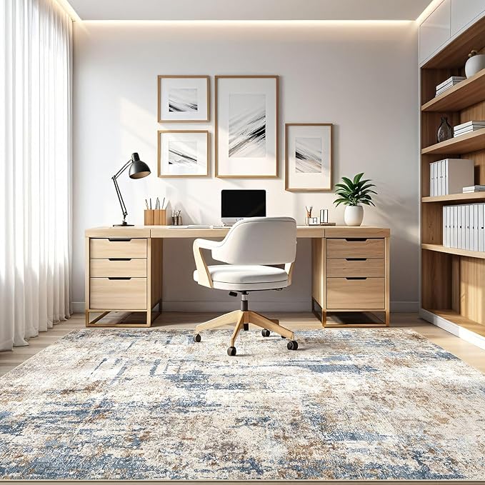 7x9 Area Rug Washable Rugs: Living Room Large Abstract Modern Soft Stain Resistant Indoor Floor Non Slip Accent Carpet for Bedroom Nursery Playroom Office Dining Room Dorm Home House- Tan-CubbioJoy