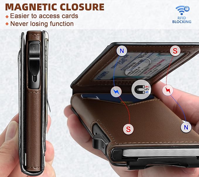 BULLIANT Men Wallet,Money Clip Wallet Slim For Gift Men 9Cards-Metal Credit Card Case in Magnetic Leather Flip-CubbioJoy