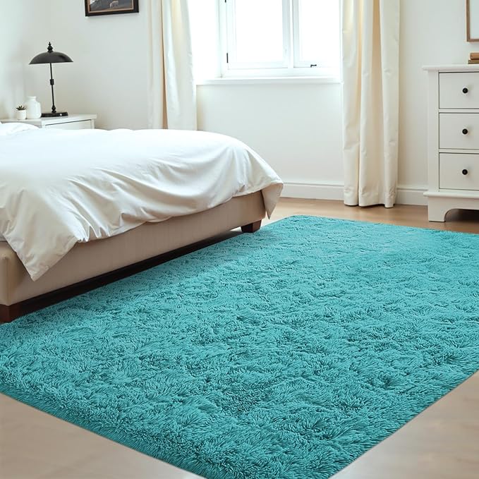 4x6 Area Rug for Living Room: Fluffy Shag Soft Washable Rugs Fuzzy Plush Indoor Carpet for Bedroom Nursery Playroom Dorm Kids Girls Boys Room (Teal Blue, 4'x6')-CubbioJoy