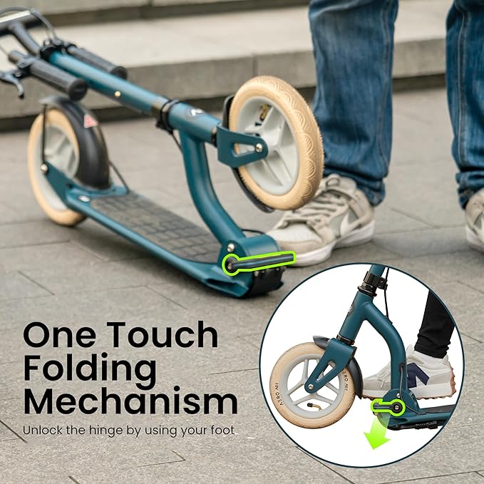 Aero Big Wheels Kick Scooter for Kids 6+, Teens & Adults | Light Up Wheels, Hand Brake, Rubber Deck Mat & Shock Absorption | Foldable & Height Adjustable-CubbioJoy