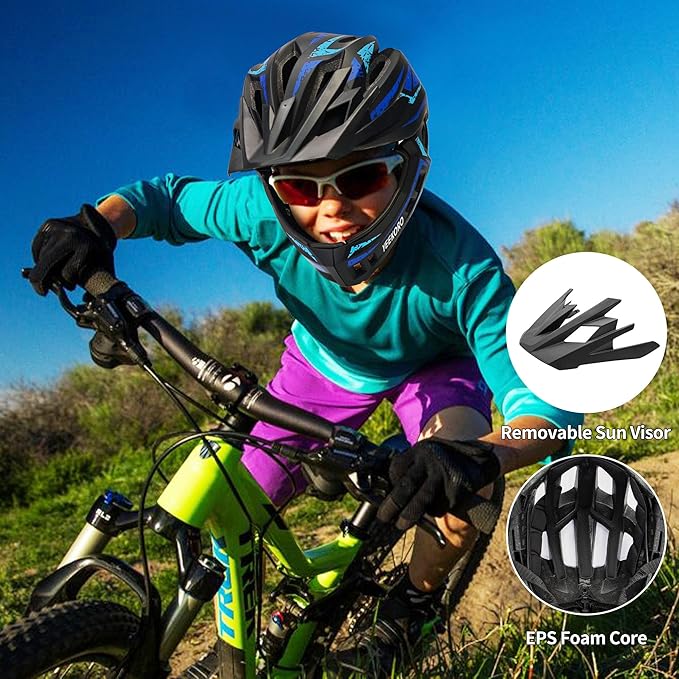 Kids Bike Helmet with Chin Guard, Adjustable Detachable Children’s Full Face Helmet for Girls and Boys, Cycling Helmets Skateboard, Scooter-CubbioJoy