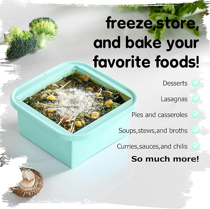 2-Cup Silicone Freezer Trays with Lids – Perfect for Meal Prep, Portion Control, and Easy Freezing-Meal Prep Container Molds for Soup,Leftovers (Bondi Mint, 2 Pack)-CubbioJoy