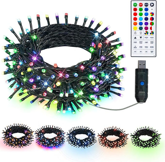 Dazzle Bright Color Changing Christmas Lights, 33ft 100 LED RGB String Lights with Remote & Timer, USB Powered Fairy Lights for Indoor Outdoor Xmas Tree Party Wedding Halloween Decorations-CubbioJoy