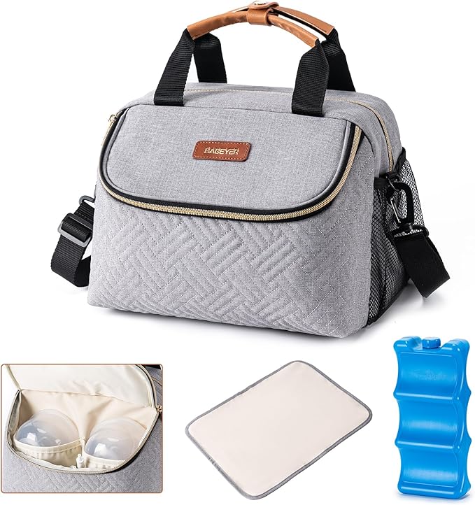 Breastmilk Cooler Bag with Ice Pack Fits 6 Baby Bottles up to 9 Ounce, Wearable Breast Pumps Cooler Bag for Nursing Mom Daycare, Work, Travel- Grey-CubbioJoy