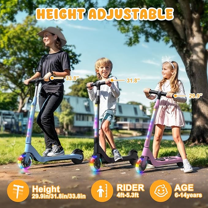 CBD Electric Scooter for Kids, 6 Mph Top Speed, Up to 5 Miles Range, 5.3" Solid Tires Wheel and Front Light, Kick Scooter Adjustable Height for Kids Age 6-12-CubbioJoy