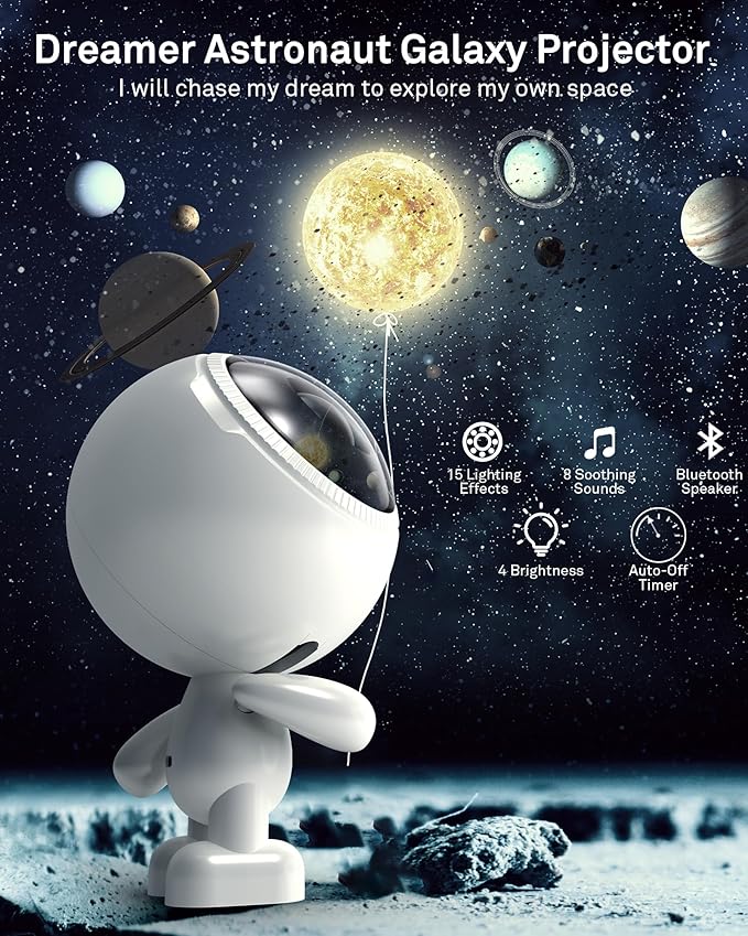 AIRIVO Dreamers Star Projector,Astronaut Galaxy Projector Bluetooth Speaker with Remote,White Noise,Interactive Posture Adjustment,Room Bedroom Decor,Birthday Christmas Gifts for Kids Adults-CubbioJoy