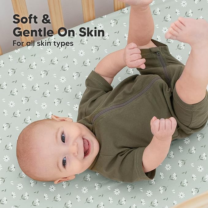 KeaBabies 2-Pack Organic Crib Sheets for Boys, Girls - 52x28 Fitted Crib Mattress Sheet Neutral, Breathable Jersey Cotton Cover for Baby Bed, Toddler Mattress, Soft & Cute Prints (Daisies)-CubbioJoy