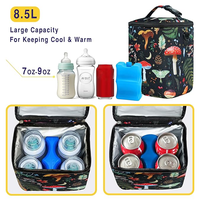 Breastmilk Cooler Bag with Ice Pack Fits 4 Baby Bottles Up to 9 Ounce Insulated Baby Bottle Bag Breast Milk Cooler on The Go with Strap Baby Bottle Cooler Bag for Nursing Mom Daycare or Travel-CubbioJoy