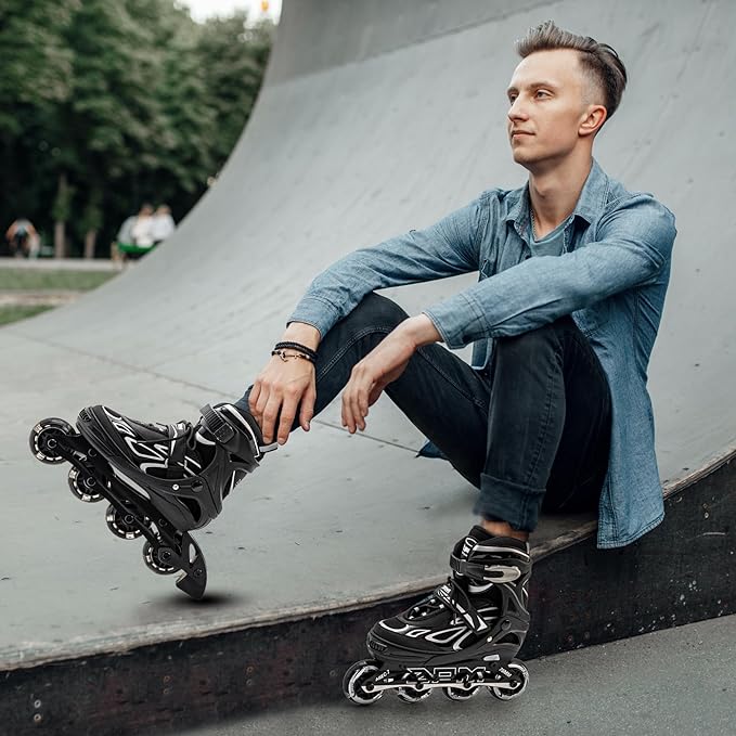 2PM SPORTS Vinal Girls Adjustable Flashing Inline Skates, All Wheels Light Up, Fun Illuminating Skates for Kids Men Adult Women and Boys-CubbioJoy