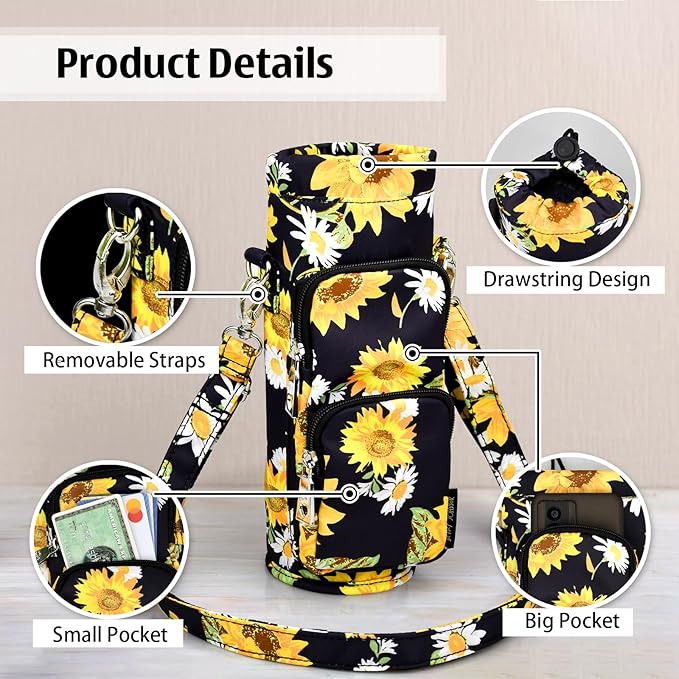 Betsey Johnson Insulated Water Bottle Pouch Holder Carrier Crossbag with Adjustable Shoulder Strap - Lightweight Polyester Accessories with Pockets Good for Hiking Sports-CubbioJoy