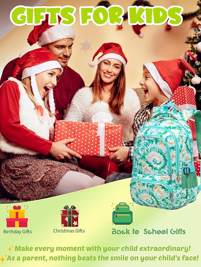 BLUEFAIRY Kids Backpack for Girls Elementary Primary Middle School Bags for Aged 8-10 for Teens Childs Bookbags Back to School Book Bags Gifts Mochilas para Niñas de 6 7 8 9 10 Años Tie-dye Green-CubbioJoy