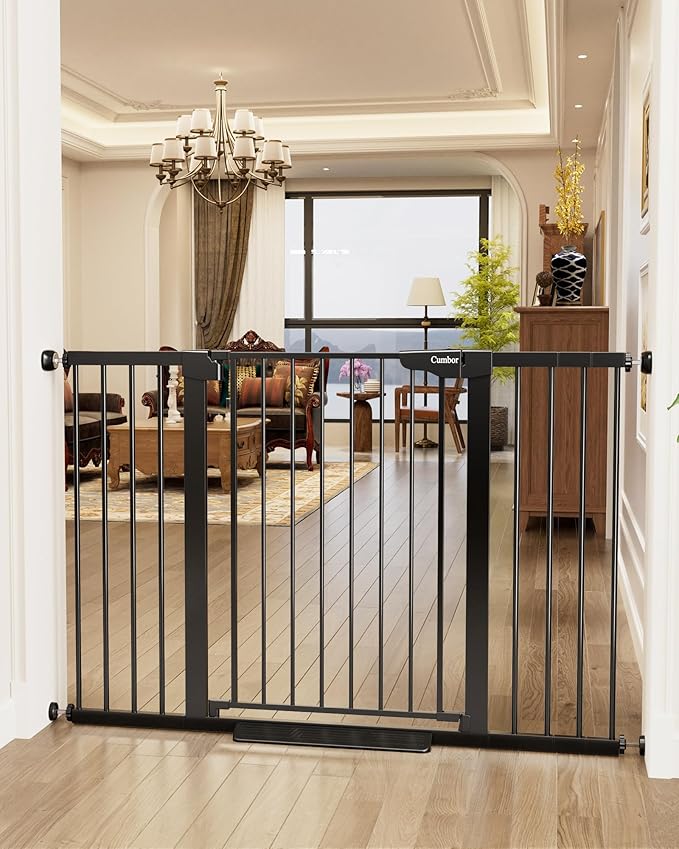 Cumbor 36" Extra Tall Baby Gate for Stairs, 29.7-54.2" Extra Wide Dog Gate for Doorways Hallways, Pressure Mounted Child Gate for Wide Opening, Auto Close Personal Safety for Babies and Pets, Black-CubbioJoy