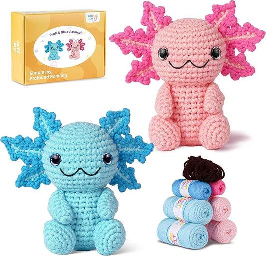 Crochet Kit for Beginners, Crochet Animal Kits,Crocheting Kit for Starters with Step-by-Step Video Tutorials, Beginner Crochet Kits for Adults (2Pack Axolotl)-CubbioJoy