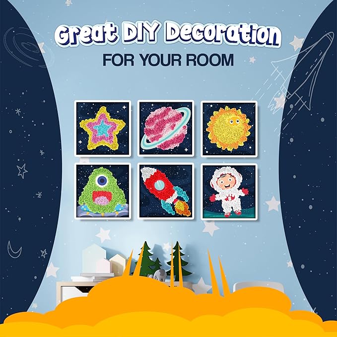 jackinthebox Poke Poke Art for Kids – Space Theme, Mess-Free Fabric Art and Craft, Flower Pressing Kits, Gift for Kids, Toys for Girls and Boys Ages 4 5 6 7 8-CubbioJoy