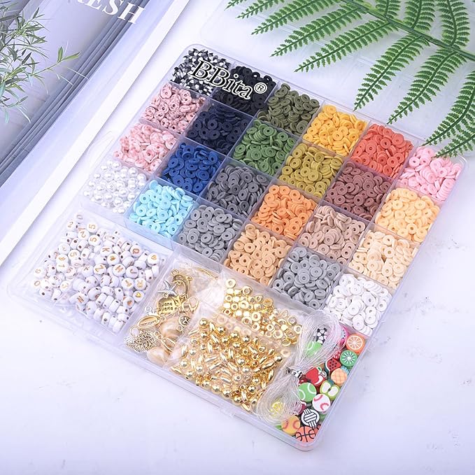 BBita 6680Pcs Clay Beads Bracelet Making Kit, Flat Preppy Beads for Friendship Bracelets, Polymer Clay Beads with Charms for Jewelry Earrings Necklaces Making Kit, Crafts Gifts for Girls Ages 6-12-CubbioJoy