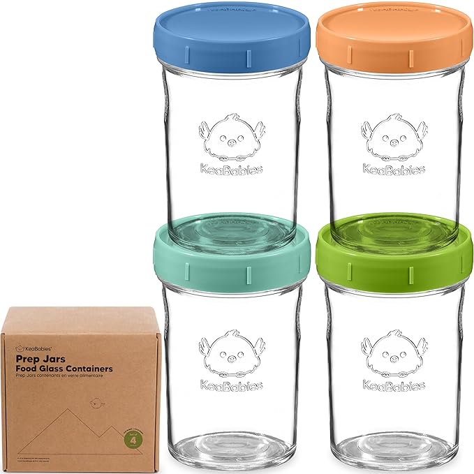 KeaBabies 4pk 8oz Glass Baby Food Containers with Lids - Leak-Proof, Microwavable Small Glass Jars, Baby Purees & Toddler Snack Storage Containers, BPA-Free, Dishwasher & Freezer Safe (Kea)-CubbioJoy