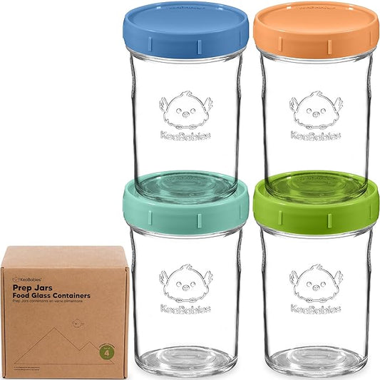 KeaBabies 4pk 8oz Glass Baby Food Containers with Lids - Leak-Proof, Microwavable Small Glass Jars, Baby Purees & Toddler Snack Storage Containers, BPA-Free, Dishwasher & Freezer Safe (Kea)-CubbioJoy