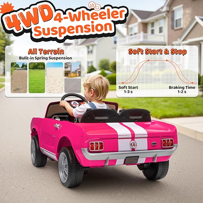 24V 2 Seater Ride on Toys, Licensed Shelby Cobra Kids Power Car Wheeler Ride On Toy w/ 2WD/4WD Switchable, Remote Control, 19" Spacious Seat, 4 Spring Suspension, Music, Bluetooth-CubbioJoy