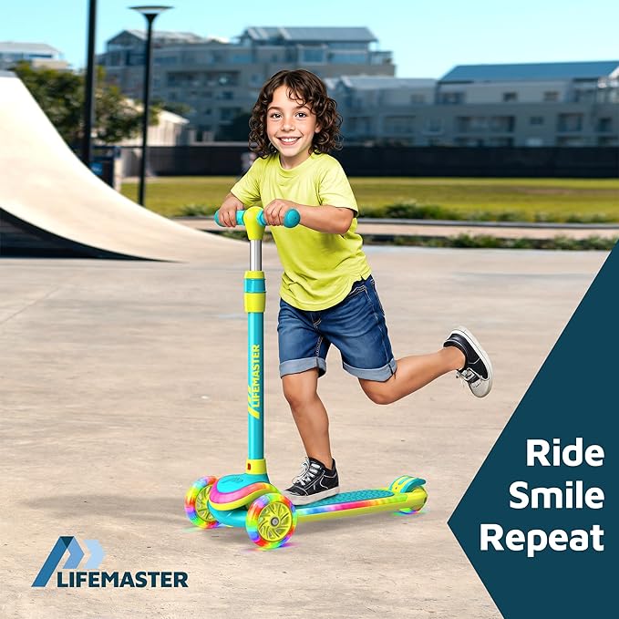 3-Wheel Kids Scooter with Multi-Color Lights on Deck & Wheels – 5-Height Adjustable Handlebar, Wide Anti-Slip Deck, Child Safety Certified, Boys & Girls Ages 3+ Supports Up to 150 lbs-CubbioJoy