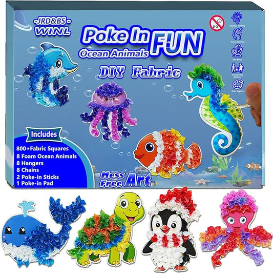 JRD&BS WINL Magical Ocean Animal Poke Art - Dolphin, Jellyfish, Seahorse, Turtle, Octopus | No-Mess Craft Kit for Kids 4-9 | Marine Biology Learning Toy | Creative Gift for Preschoolers-CubbioJoy