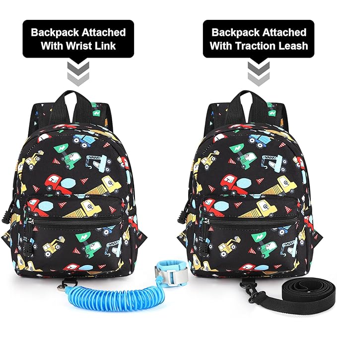 Accmor Toddler Harness Backpack Leash, Cute Excavator Kids Backpack with Anti Lost Wrist Link, Mini Child Backpack Wristband Tether Strap and Protection Leashes for Boys Aged 1-3 Years-CubbioJoy