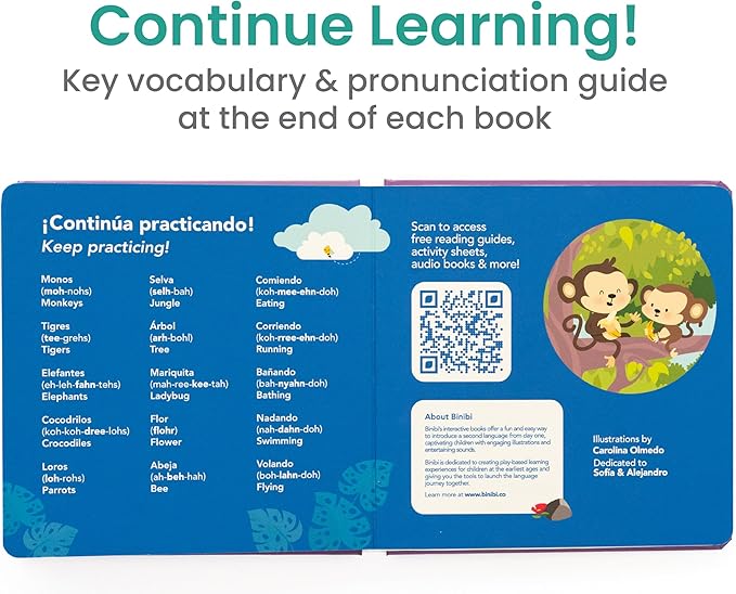 Binibi Spanish Books for Babies & Toddlers 1-3 La Selva Bilingual Sound Book with Jungle Animal Sounds | Bilingual Children's Book | Support Spanish Learning for Kids | Libro en español para bebés-CubbioJoy