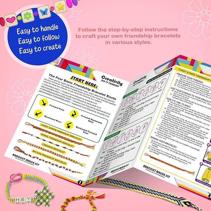 Bracelet Making Kit for Girls - Friendship Bracelet Kit - Christmas Gifts for Ages 6 7 8 9 10 11 12 Year Old Girl Birthday Gifts, Arts and Crafts for Kids Ages 8-12 Teen Bracelets DIY Maker Pink Blue-CubbioJoy