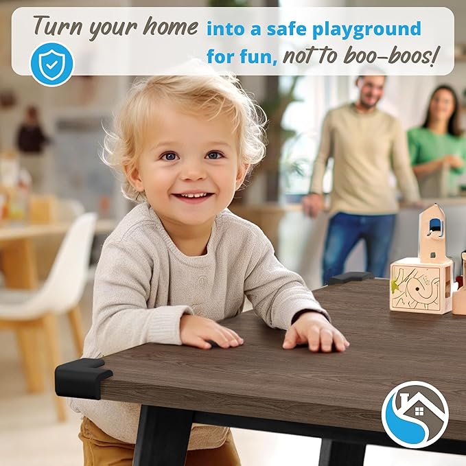 8-Pack Corner Protector Baby To Baby Proof Corners And Edges; Table Corner Covers Baby Safety, Soft Rubber Foam Cushion Corner Guards, Child Proofing Pads, Table Corner Protectors For Furniture, Black-CubbioJoy
