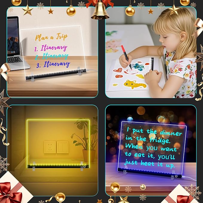 Doodle Glow, LED Note Board with Colors, 14.1"x10.9" Arvana Acrylic Dry Erase Board, 16M-Color LED Light-Up Memo Board w/Music Sync, APP & Remote, Stand & 7 Markers, Neon Glow Display (Black)-CubbioJoy