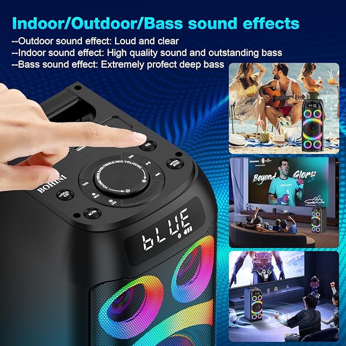 Bluetooth Speaker, 160W Peak Powerful Loud Stereo Sound Deep Bass Wireless Boombox Portable Large Party Speakers with Subwoofer TWS Pairing Dynamic LED Light for Outdoor Camping Backyard Events-CubbioJoy