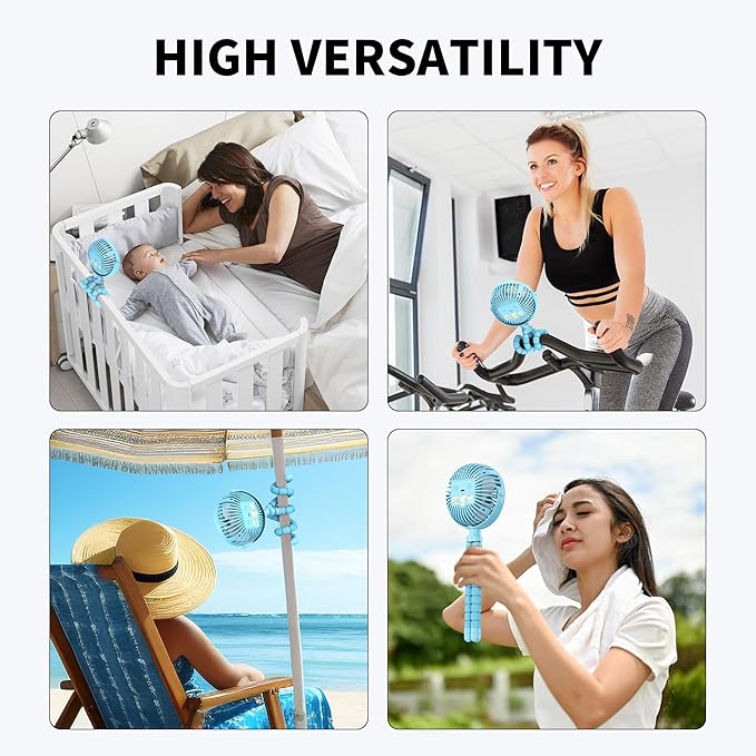 AMACOOL Battery Operated Stroller Fan Flexible Tripod Clip On Fan with 3 Speeds and Rotatable Handheld Personal Fans for Car Seat Crib Bike Treadmill (Blue)-CubbioJoy