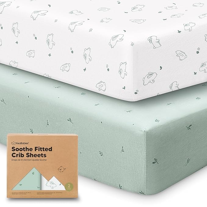 KeaBabies 2-Pack Organic Crib Sheets for Boys, Girls - 52x28 Fitted Crib Mattress Sheet Neutral, Breathable Jersey Cotton Cover for Baby Bed, Toddler Mattress, Soft & Cute Prints (Bunnies)-CubbioJoy