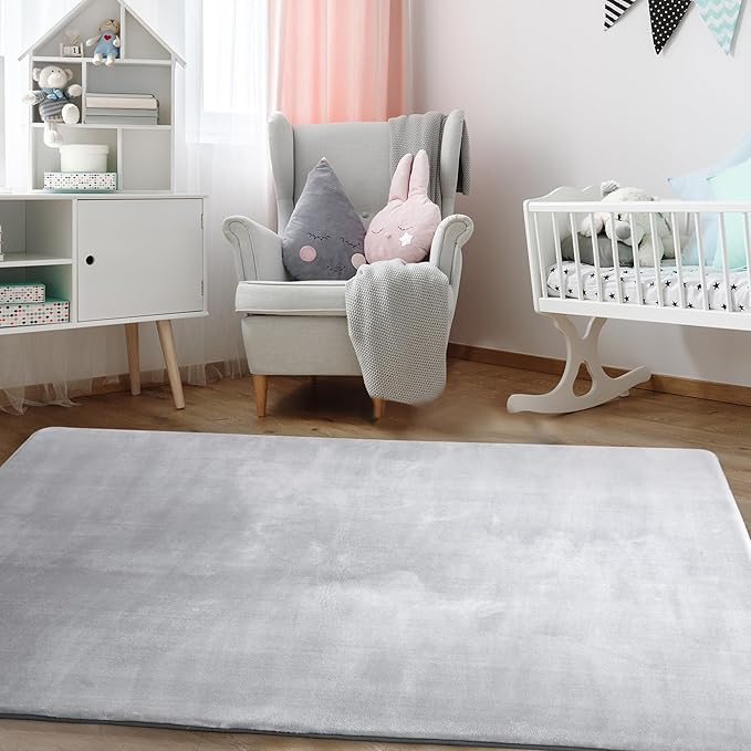 BALAPET Thick Memory Foam 71x59 Play Mat for Playpen, Super Soft Velvet Portable Baby Playpen Mat for Kids Toddler Crawling and Play, Non-Slip Bottom Playmat, Grey-CubbioJoy