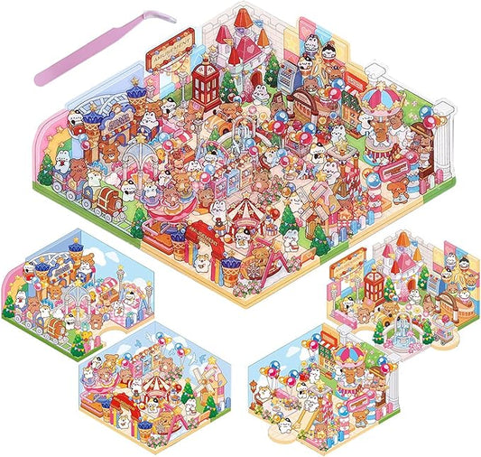 DIY 3D House Stickers, Cute 3D Cartoon Scene for Adult Kids Relief Stress Pass The Time,Cute Make Your Own House Stickers for Gifts Paint by Sticker.(4 Set)-CubbioJoy