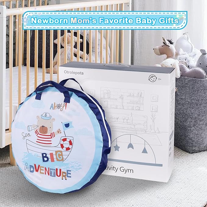 Baby Play Mat, 4-in-1 Baby Play Gym Tummy Time Mat with Ball Pit and 5 Detachable Toys for Newborn to Develop Sensory Exploration and Motor Skill 0-6-12 Months-CubbioJoy