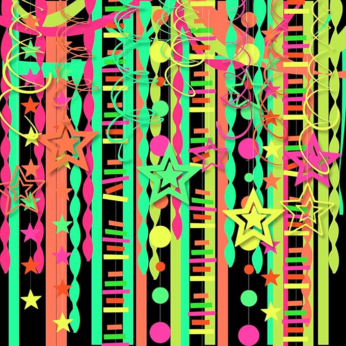 508ft UV Neon Paper Garland Crepe Streamers Glow in The Dark Party Supplies Garland Neon Party Decorations Streamers for Blacklight Reactive Fluorescent Wedding Birthday Party Decorations-CubbioJoy