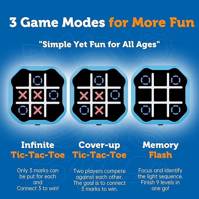 3 in 1 Electronic Tic Tac Toe Game, Handheld Digital Tic Tac Toe Bolt Game with Silent Mode, Portable Learing Toy Gift for Kids & Adults, Blue (One Pack)-CubbioJoy