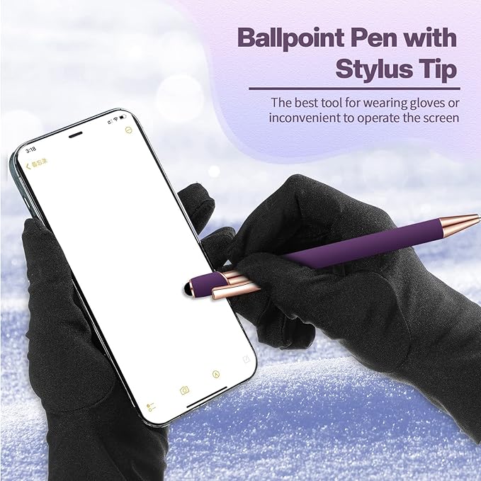 8 Pieces Ballpoint Pen with Stylus Tip Black Ink 2 in 1 Stylus Metal 1.0 mm Medium Point Smooth Pen Rainbow Colorful Rubberized Ballpoint for Touch Screen Tablet(Purple)-CubbioJoy