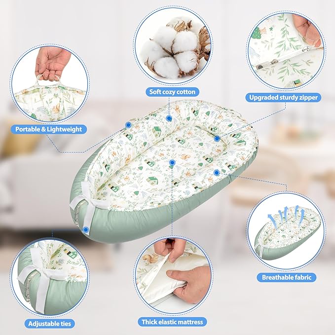 Baby Lounger - Breathable & Soft Baby Nest, Portable and Lightweight Tummy Time Lounger for Home and Travel, Ideal Newborn Babies Essentials Baby Shower Gifts-CubbioJoy