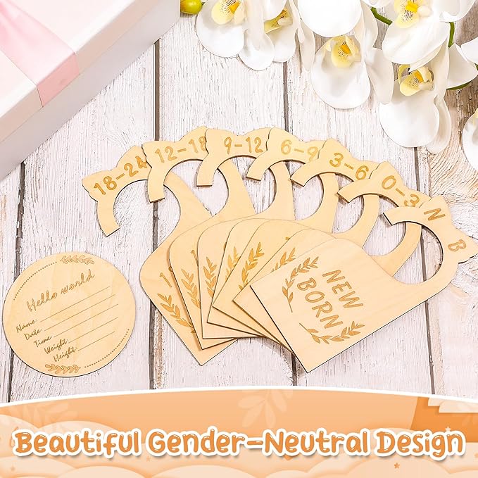 8Pcs Wooden Baby Closet Dividers for Baby Clothes Organizer, and 30Pcs Baby Hangers, Baby Closet Organizer Baby Clothes Dividers for New Mom Dad Parents, 0-24 Months, Large, SL0058-CubbioJoy
