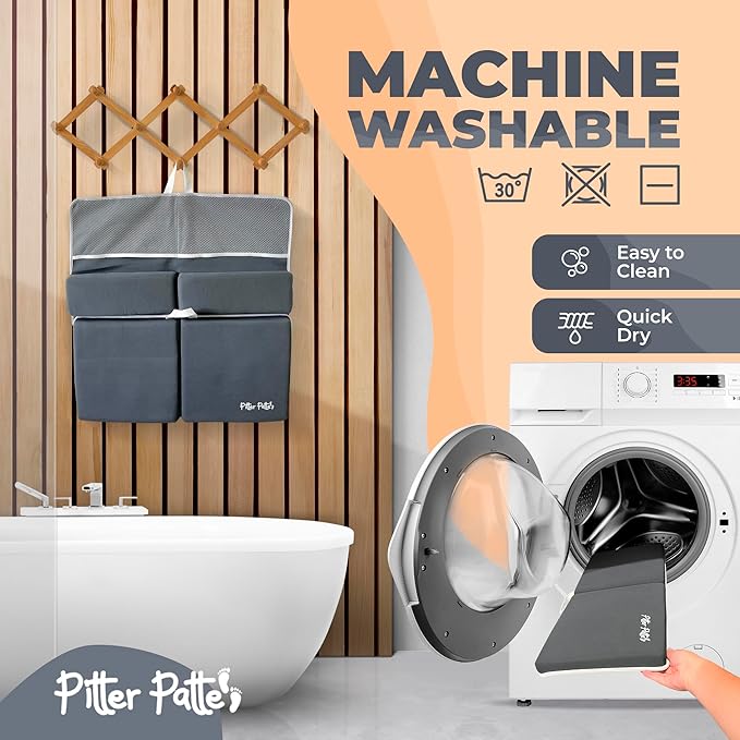 Baby Bath Kneeler and Elbow Rest Pad Set Made of Neoprene & Foam - Non Slip Cushioned Bath Kneeling Pad for Bathing Baby with XL Compartments for Bath Toy Storage for Tub-CubbioJoy