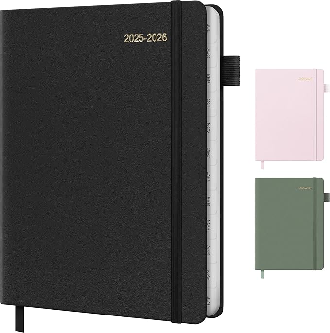 2025-2026 Planner for Women, Lather Weekly & Monthly Organizer, July 2025-June 2026, Hardcover with Gold Foil, Tabs, and Inspirational Pages - Ideal for Professionals, Black-CubbioJoy